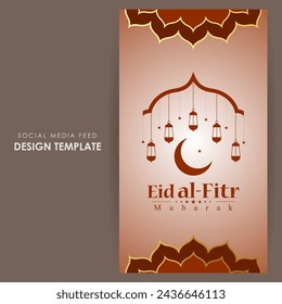 Vector illustration of Hari Raya Aidilfitri social media feed template