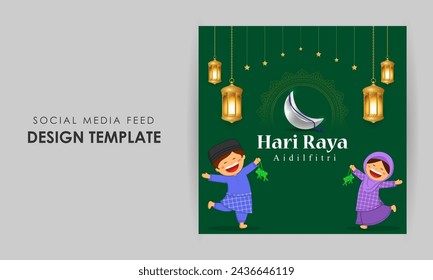 Vector illustration of Hari Raya Aidilfitri social media feed template