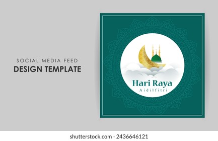 Vector illustration of Hari Raya Aidilfitri social media feed template