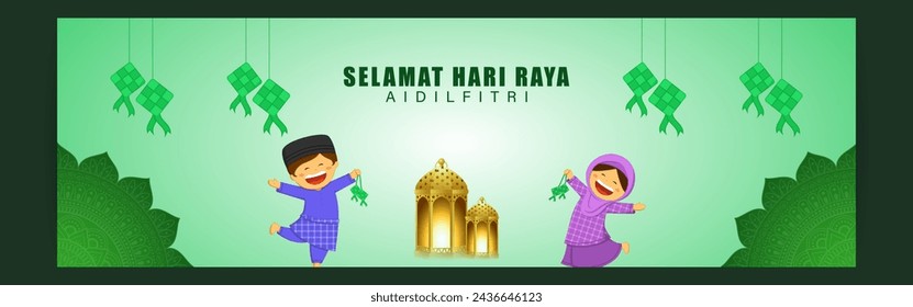 Vector illustration of Hari Raya Aidilfitri social media feed template