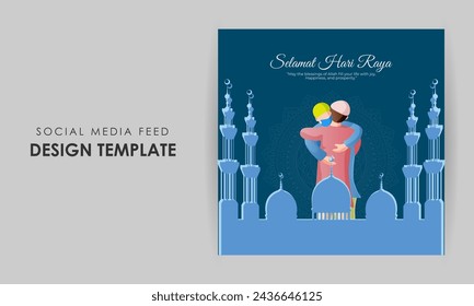 Vector illustration of Hari Raya Aidilfitri social media feed template