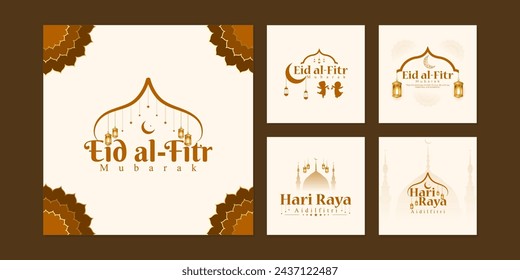 Vector illustration of Hari Raya Aidilfitri social media feed set template