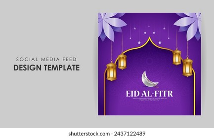 Vector illustration of Hari Raya Aidilfitri social media feed template