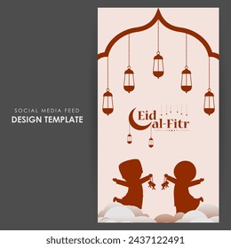 Vector illustration of Hari Raya Aidilfitri social media feed template