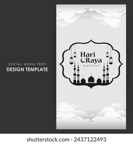 Vector illustration of Hari Raya Aidilfitri social media feed template