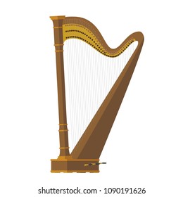 Vector illustration of a harp in cartoon style isolated on white background