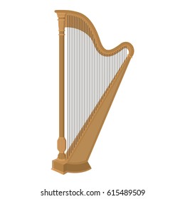 Vector illustration of a harp on white background. Musical instruments topic.