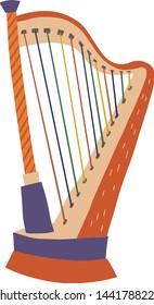 Vector illustration of a harp. Warm colors