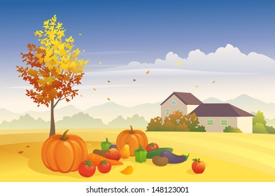 Vector illustration: harvest day at the farm