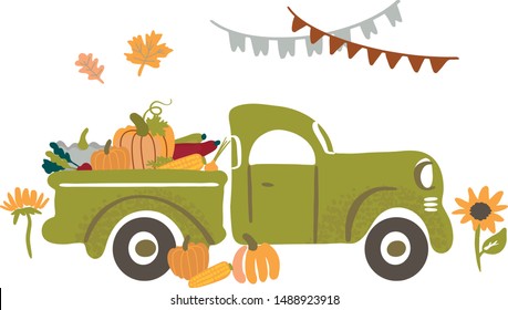 Vector Illustration, Harvest Truck with vegetables.  