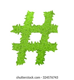 Vector illustration of hash sign consisting of green leaves