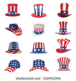 Vector illustration of Hat with American Flag icon set.Uncle Sam’s hat icon set.