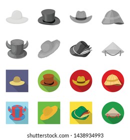 Vector illustration of hat and cap icon. Collection of hat and model stock symbol for web.