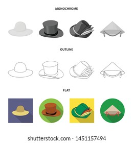 Vector illustration of hat and cap icon. Set of hat and model stock symbol for web.