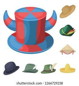 Vector illustration of hat and cap symbol. Set of hat and model stock vector illustration.