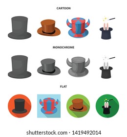 Vector illustration of hat and derby symbol. Collection of hat and bonnet stock vector illustration.