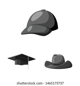 Vector illustration of hat and helmet logo. Collection of hat and profession stock symbol for web.