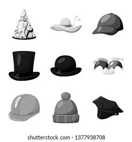 Vector illustration of hat and helmet sign. Collection of hat and profession stock vector illustration.