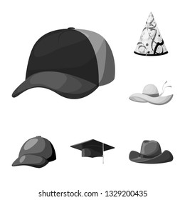 Vector illustration of hat and helmet symbol. Collection of hat and profession vector icon for stock.