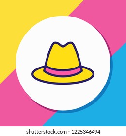 Vector illustration of hat icon colored line. Beautiful clothes element also can be used as hatband icon element.