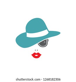 Vector illustration hat, lips and sunglasses. Set of vector symbols. Summer style of vacationers on the beach by the sea. Flat design