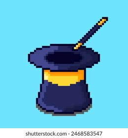 Vector Illustration of Hat Magician with Pixel Art Design, perfect for game assets themed designs