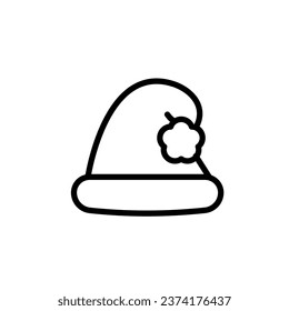 Vector illustration of santa’s hat. Minimal icon in line style for christmas, new year celebration. Simple design for winter holidays and decorations 
