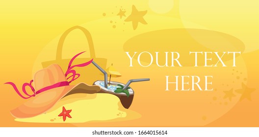 vector illustration with hat, sand cocktail