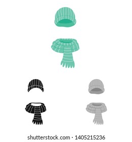 Vector illustration of hat and scarf logo. Set of hat and wool vector icon for stock.