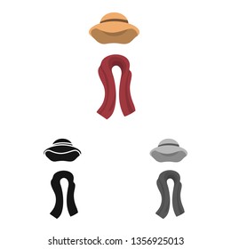 Vector illustration of hat and scarf sign. Collection of hat and stylish stock vector illustration.