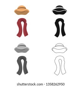 Vector illustration of hat and scarf sign. Set of hat and stylish stock symbol for web.