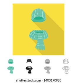 Vector illustration of hat and scarf symbol. Collection of hat and wool stock vector illustration.