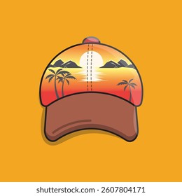 vector illustration of a hat with a sunset view