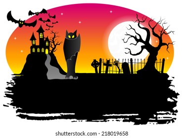 vector illustration of a haunted castle with bats