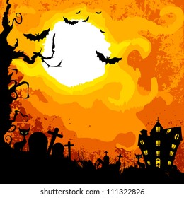 vector illustration of haunted castle in Halloween night