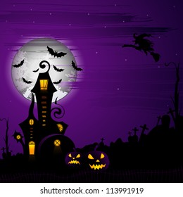 vector illustration of haunted castle in scary Halloween night