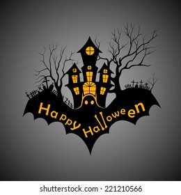 vector illustration of haunted castle in scary Halloween night