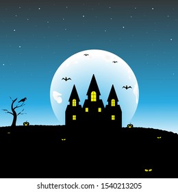 Vector illustration of a haunted castle. Theme for Halloween. Background for Halloween.