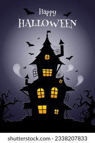 Vector illustration of haunted house. Can be used for Halloween poster, banner, cards.