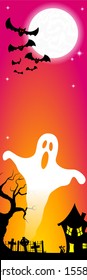 vector illustration of a haunted house in a full moon night 