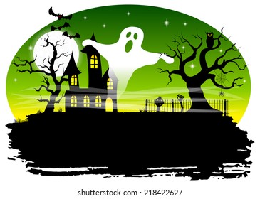 vector illustration of a haunted house in a full moon night 