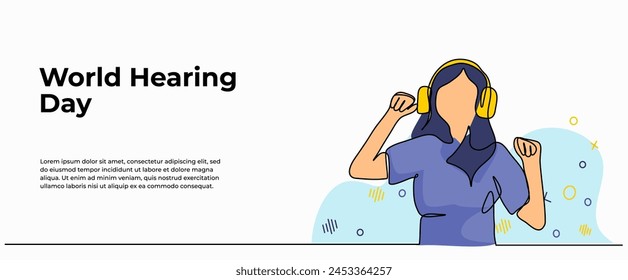 Vector illustration of have fun listening to music. Modern flat in continuous line style.