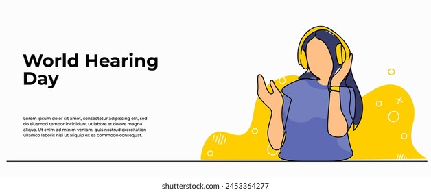 Vector illustration of have fun listening to music. Modern flat in continuous line style.