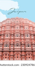 vector illustration Hawa Mahal, Jaipur, India. Isolated on white background vector illustration.