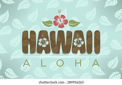 Vector illustration of Hawaii and aloha word with tropical hibiscus flowers 