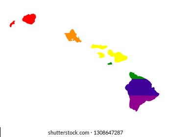 vector illustration of Hawaii Islands map with lgbt flag 