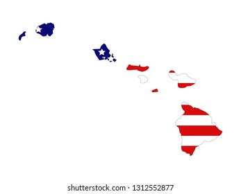 vector illustration of Hawaii Islands map with USA flag