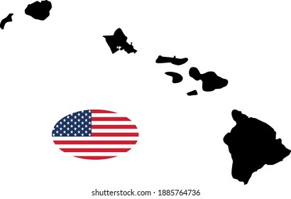 vector illustration of Hawaii map with American flag