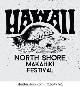 Vector illustration Hawaii, North Shore Makahiki festival.Vintage typography for tee shirt, graphics, poster, print, banner.