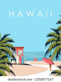 Vector illustration. Hawaii, travel poster. Design for banner, postcard, advertising, packaging.